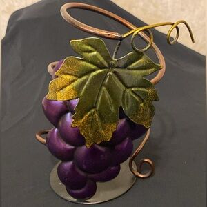 Wine Bottle Holder, All Metal, green leaves and purple grapes!!